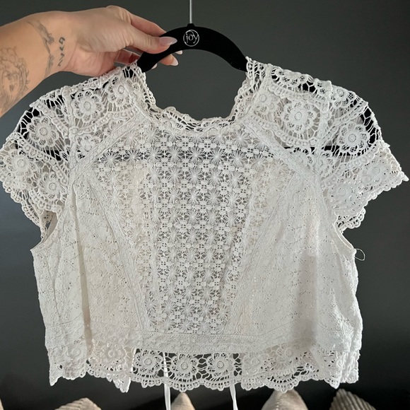 Kimchi Blue Crop Baby Doll Blouse with Exposed Back - Picture 3 of 6